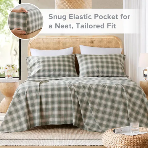 Miniatura 74 de Comfort Spaces Sábanas 100% algodón tamaño King, transpirables, naturalmente frescas, sábanas de algodón suave con bolsillo elástico de 14 pulgadas