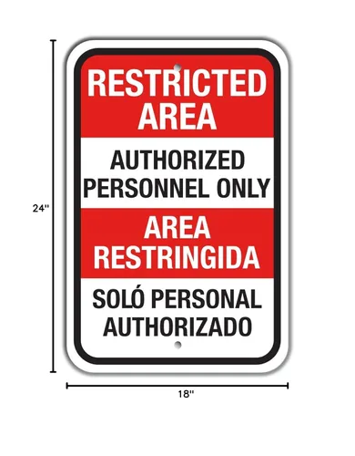 Miniatura 3 de SmartSign Letrero bilingüe "Área restringida - Solo personal autorizado" Aluminio de 18 x 24 pulgadas Aluminio no reflectante de 18" x 24