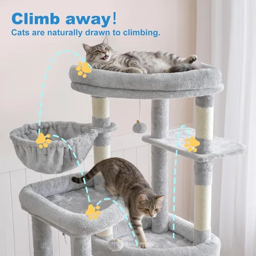 Miniatura 3 de Hey-brother Árbol para gatos, torre de 67.3 pulgadas con 3 camas de plataforma suave, 2 condominios grandes, 9 postes rascadores de sisal, 2 hamacas