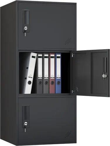 Miniatura 6 de Gabinete de almacenamiento vertical apilable de 3 puertas con cerradura, dispositivo anti-caída, locker de metal, organizador para oficina, hogar