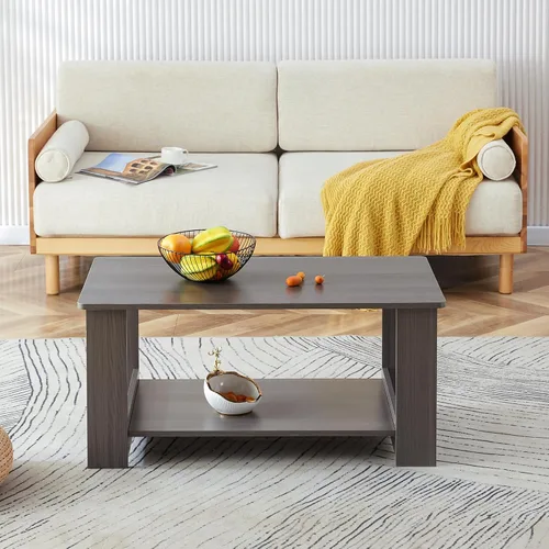 Miniatura 2 de Mesas de centro modernas de 2 niveles rectangulares de madera con amplio almacenamiento, perfectas para sala de estar, decoración de sala