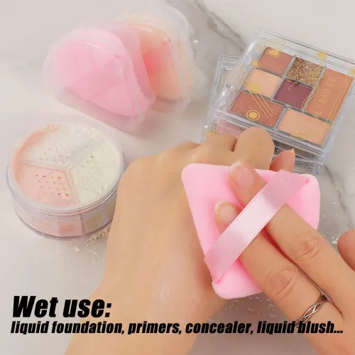 Miniatura 6 de Ocim 10 piezas de pomo triangular de polvo para polvo facial, pomo de belleza suave de terciopelo triangular, maquillaje prensado, esponjas de polvo