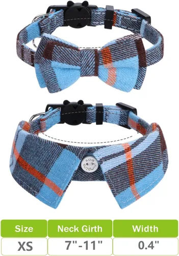 Miniatura 6 de Faleela Paquete de 2/Juego Collar para Gato con Corbata de Moño Linda y Campana, Collar de Camisa a Cuadros Separable para Gatito Ajustable