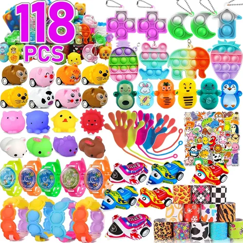 Mctuoba Paquete de 118 piezas de recuerdos de fiesta para niños 4-8-12, juguetes de caja del tesoro, premios para la escuela y el aula, rellenos de