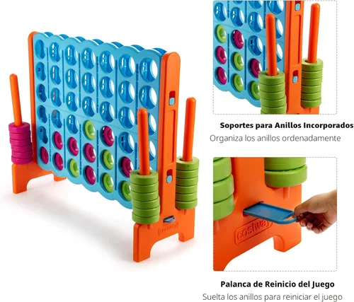 Miniatura 4 de COSTWAY Juego Gigante Jumbo 4 en Raya, Conecta 4 para Niños y Adultos, 3.5 Pies de Alto para Interiores y Exteriores con 42 Anillos Jumbo