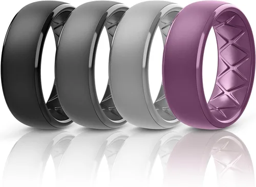 Miniatura 49 de Egnaro Anillos de boda de silicona para hombre: 1/4/6/7 Multipack de anillos de boda de goma con arco interior Diseño ergonómico transpirable