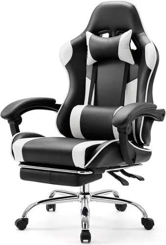 Miniatura 14 de Sweetcrispy Silla de videojuegos – Silla de escritorio ergonómica con reposapiés y soporte lumbar, altura ajustable con respaldo alto y reposabrazos