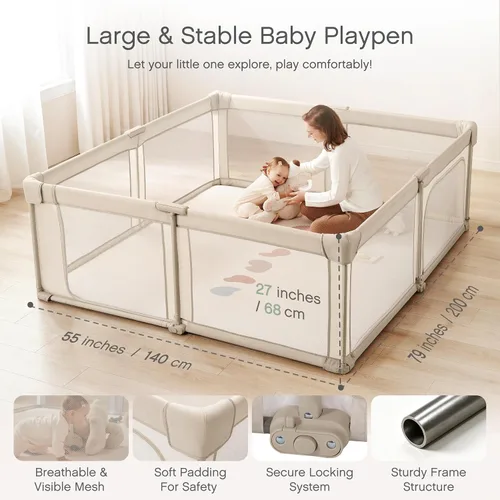 Miniatura 4 de Doradotey - Corralito plegable y premontado para bebés y niños pequeños, corralito grande de 55 x 79 pulgadas para interiores, juego de valla