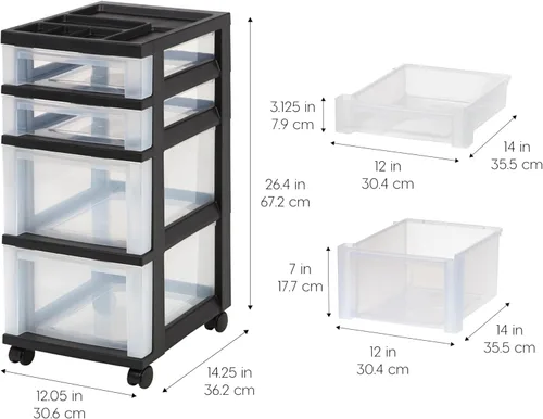 Miniatura 2 de IRIS USA Organizador de almacenamiento de cajones de plástico, carrito rodante, con ruedas giratorias, 4 cajones, para aula, suministros de arte