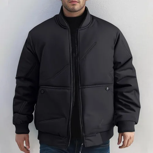 Miniatura 2 de Chaquetas acolchadas para hombre, cálidas, con cremallera, casual, chaqueta bomber softshell gruesa cortavientos, chaqueta universitaria, abrigos