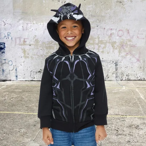 Miniatura 2 de Marvel Sudadera con capucha y cremallera de forro polar para cosplay de Avengers Black Panther para niños pequeños