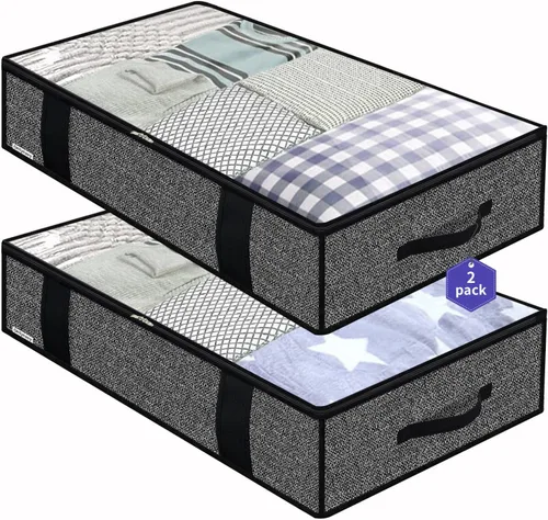 Miniatura 8 de Onlyeasy - Bolsas de almacenamiento de tela para debajo de la cama con 4 asas, 2 cierres y ventana transparente grande, para ropa, mantas, ropa