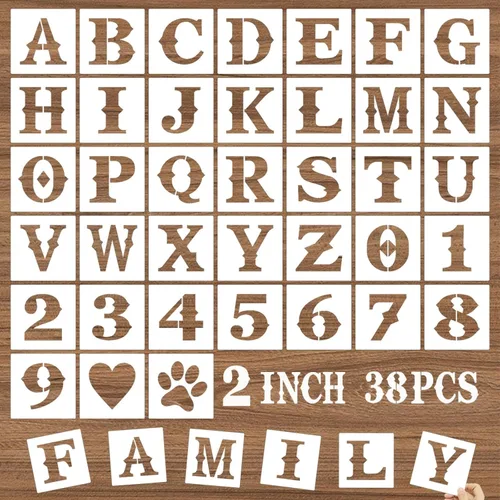 Miniatura 8 de Plantillas de letras y números de 6 pulgadas, 38 plantillas de manualidades del alfabeto, plantillas de dibujo de plástico reutilizables para pintar