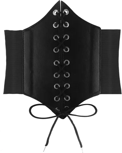 Cinturón de corsé para mujer, cinturón elástico vintage con cordones, cinturón ancho de avispa atado para disfraz de Halloween