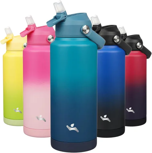 Miniatura 15 de Konokyo Botella de agua aislada con tapa de pajilla, botella de metal al vacío de acero inoxidable de 18 onzas con mango de silicona, color negro