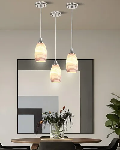 Miniatura 22 de karyfine Mini lámparas colgantes de vidrio artístico para isla de cocina, hechas a mano en color teja con vidrio dorado, iluminación colgante