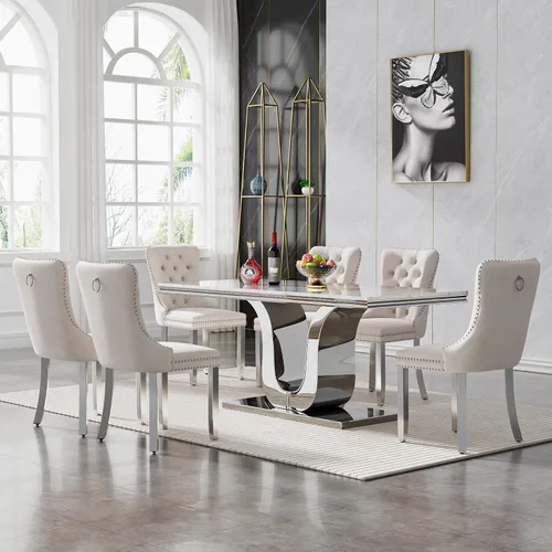 Miniatura 20 de SSLine Mesa de comedor moderna para mesa de cocina de mármol sintético de 6,70 pulgadas, mesa de comedor rectangular para muebles de cocina