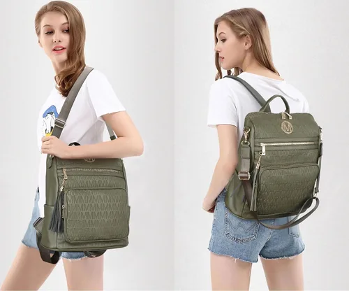 Miniatura 33 de MKP COLLECTION Mochila de moda para mujer, bolsa convertible grande para mujer, mochila de viaje, bolsa de hombro, juego de 2 piezas con borla, Beige