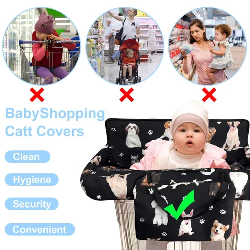 Miniatura 4 de Funda negra para carrito de compras para bebé, funda para silla alta 2 en 1, con arnés de seguridad, multifuncional, patrón de perro, fundas