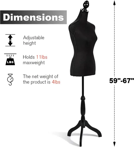Miniatura 6 de HCY Maniquíes femeninos forma de vestido de torso para exhibición, maniquí de cuerpo de maniquí, soporte de maniquí de 60 a 67 pulgadas de altura