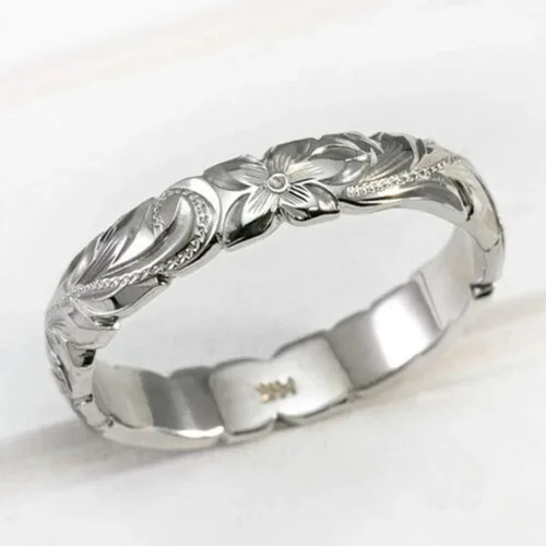 Miniatura 4 de Juego de anillos de plata con diseño de flores y plata 925 anillos y anillos de plata (plata, 6)