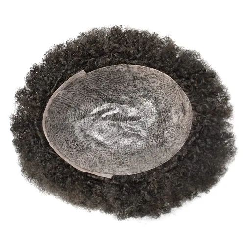 Miniatura 2 de Afro Curl Toupee - Sistema de reemplazo de cabello humano con inyección de piel de polietileno completo, piel fina, 8 x 10 pulgadas