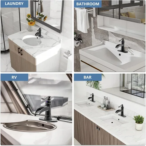 Miniatura 3 de Homevacious Grifo de lavabo de baño con cascada, monocontrol, negro mate y níquel cepillado, grifo mezclador para lavamanos, un orificio, palanca