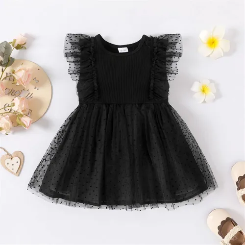 Miniatura 6 de Vestido de princesa 100 % algodón sin mangas tutú vestido de verano para niñas pequeñas, vestido de malla con volantes 3M-3Y