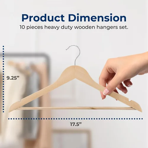 Miniatura 2 de SereneLife Paquete de 30 perchas de madera resistente – Juego de perchas de madera maciza con gancho giratorio de 360°, barra para pantalones