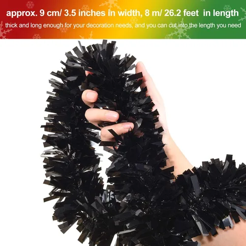 Miniatura 3 de Guirnalda de Oropel de Navidad de 26.2 pies Negra de Halloween Guirnalda Metálica para Árbol Decoraciones Colgantes de Oropel con Brillantina