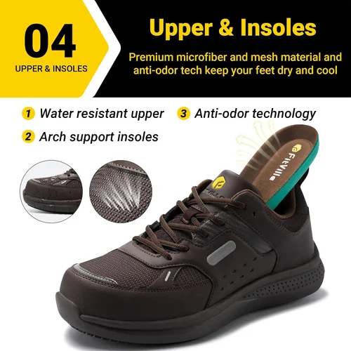 Miniatura 6 de FitVille Zapatos de punta de acero extra anchos para hombres, zapatos de trabajo con punta compuesta para hombres, resistentes al agua
