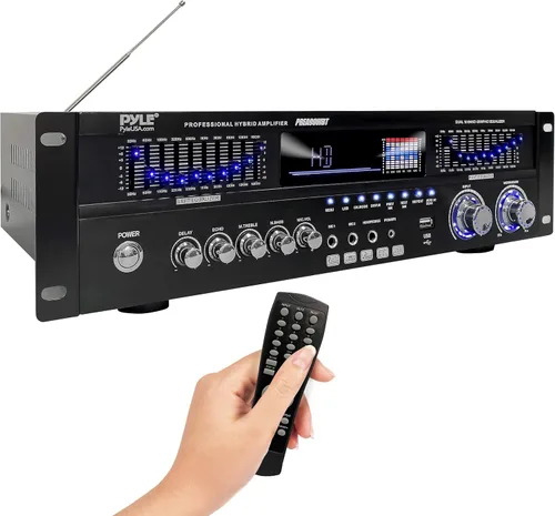 Pyle Amplificador híbrido Bluetooth de 6 canales para el hogar – 1600 W para el hogar de audio estéreo con radio, USB/AUX/RCA/MIC, HD/OPT/COAX,