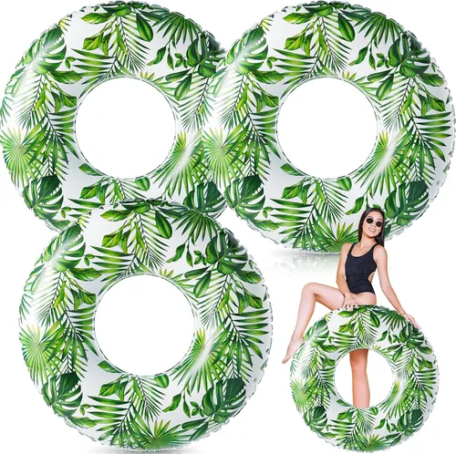 Miniatura 9 de Simgoing Flotador de piscina jumbo de 47.24 pulgadas, tubo inflable de flotador de hojas tropicales, tubo de piscina con hojas verdes, tubo inflable