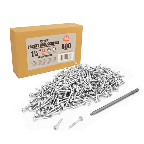 Miniatura 8 de Fulton Woodworking Tools 500 tornillos de madera autorroscantes con revestimiento de zinc #8 x 1 ¼ con rosca gruesa y un destornillador cuadrado #2