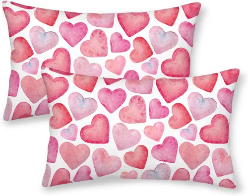 Miniatura 30 de AEIOAE - Juego de 2 fundas de almohada de San Valentín, de 16 x 16 pulgadas, rojo, con diseño de corazón de amor, fundas de almohada decorativas