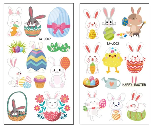 Miniatura 3 de 10 hojas (110 unidades) Tatuaje temporal de Pascua para niños, calcomanías de tatuaje de huevos de conejo, manos faciales disponibles, decoraciones