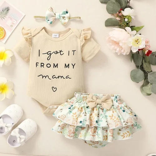 Miniatura 85 de Mioglrie Conjunto de ropa para bebé recién nacida, conjunto de pantalones cortos, conjunto floral de verano, ropa de bebé linda para niña