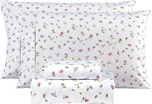 Miniatura 20 de Mooreeke Sábanas de cama Queen con estampado floral, ropa de cama impresa de microfibra suave y fundas de almohada, sábana vintage Queen de bolsillo