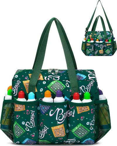Miniatura 14 de Bolsa de Bingo con Bolsillos para Marcadores Casino Accesorios de Juego de Bingo para Adultos Mayores Negro