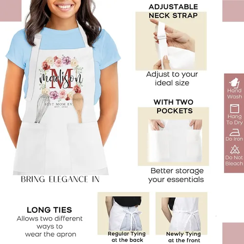 Miniatura 7 de Delantal de cocina blanco personalizado, regalos para mujeres, 9 diseños lindos con texto de nombre, delantales de cocina personalizados
