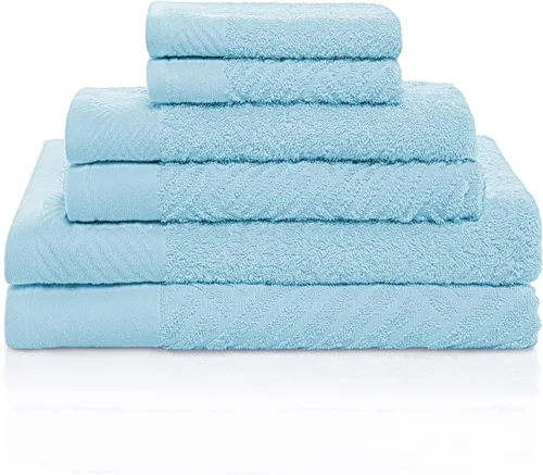 Miniatura 94 de Superior Juego de 6 toallas de 100% algodón egipcio de 500 GSM, 6 piezas, 2 caras, 2 manos, 2 toallas, ideal para baño, cocina o playa, de secado