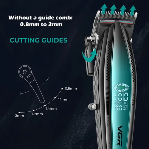 Miniatura 3 de VGR 270 cortapelos para hombres profesionales, de bajo ruido, inalámbrica, de alta velocidad, 9000 RPM, cuchilla de cerámica de decoloración fresca