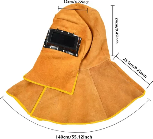 Miniatura 8 de Capucha de soldadura de piel de vaca mejorada con máscara de lente de filtro de oscurecimiento automático solar, casco de soldadura con protección