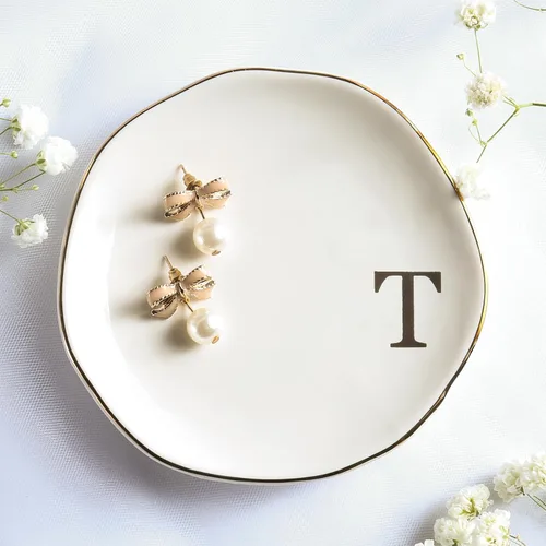 Miniatura 20 de Bandeja de Cerámica para Joyas, Plato para Anillos, Personalizada con Monograma S, Regalos de Compromiso y Boda, para Cumpleaños, Día de la Madre