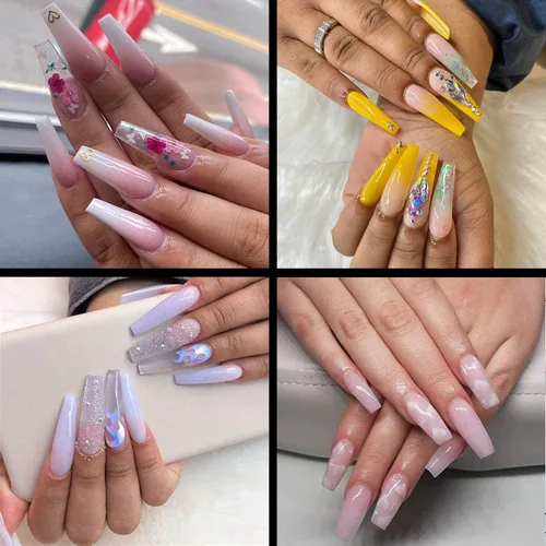 Miniatura 2 de Puntas de uñas transparentes tipo ataúd, puntas de uñas para uñas acrílicas profesionales, 500 puntas de uñas francesas de media cubierta con caja