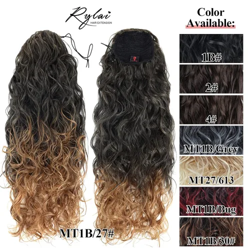 Miniatura 5 de Extensiones de cabello ombré 1B/27, cola de caballo para mujeres negras, extensiones de cola de caballo largas onduladas con cordón, extensiones