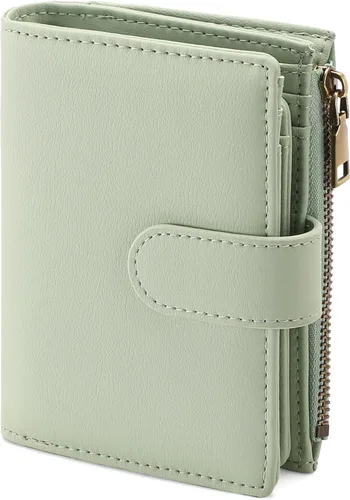 GAEKEAO Cartera pequeña de cuero vegano con bloqueo RFID plegable para mujer, tarjetero compacto con bolsillo con cremallera y ventana de