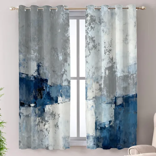 Miniatura 62 de Shrahala Beige and Orange Abstract Art Brushstrokes Blackout Curtain Tiers, Abstract Oil Paint Kitchen Valance Light Blocking Tier Drapes with Rod