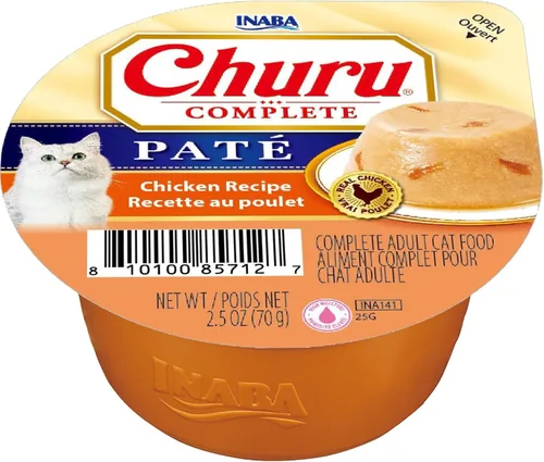 Miniatura 3 de INABA Churu - Paté completo para gatos, sin granos, alto contenido de proteínas y humedad, alimento húmedo para gatos con aceite de pescado, taza