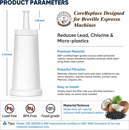 Miniatura 7 de Paquete de 2 filtros de agua de repuesto para máquina de café espresso Breville Claro Swiss - Comparable a la pieza #BES008WHT0NUC1